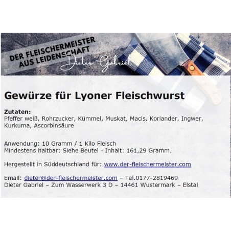Gewürzmischung Lyoner Fleischwurst vom Fleischermeister aus Leidenschaft