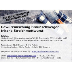 Gewürzmischung Braunschweiger frische Streichmettwurst vom Fleischermeister aus Leidenschaft