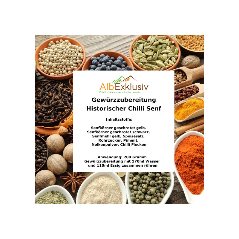 Gewürzzubereitung Historischer Senf mit Chilli flocken