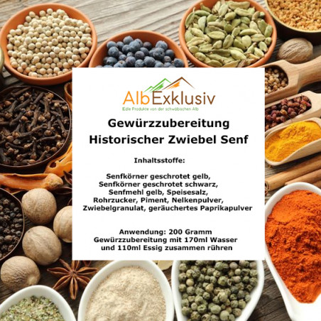 Gewürzzubereitung Historischer Senf mit Zwiebelgranulat und geräuchertem Paprikapulver
