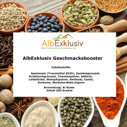 AlbExklusiv natürlicher Geschmacksbooster ohne künstliche Zusätze oder künstliche Geschmacksverstärker.